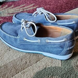 Ecco Blue and White Boat Shoes with Moccasin Design